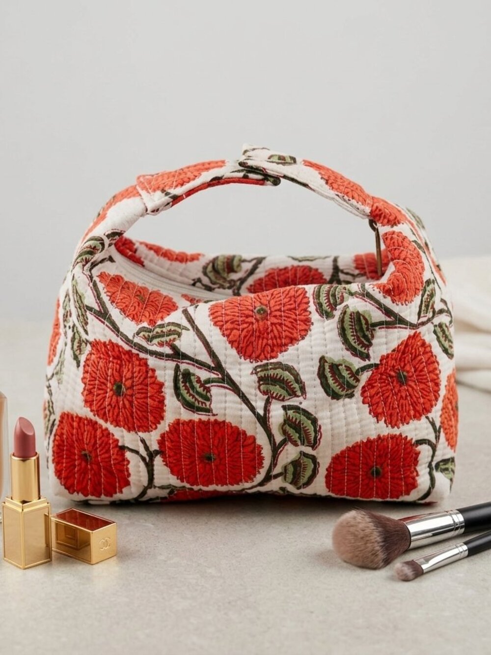 Set Of 3 Block Print Toiletry Bags, Cotton Makeup Bag, Cosmetic Bag Set Gift